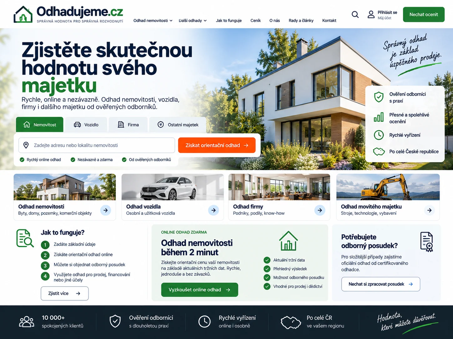 Vizuální návrh možného projektu Odhadujeme.cz zaměřeného na odhady hodnoty a odborné posouzení